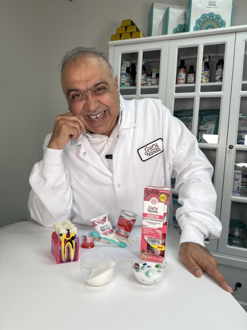 Puneet Nanda demonstrating GuruNanda oral-care products